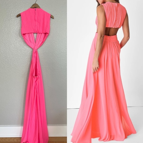 NWOT Vivid Imagination Neon Pink Cutout Maxi Dress - Picture 3 of 6
